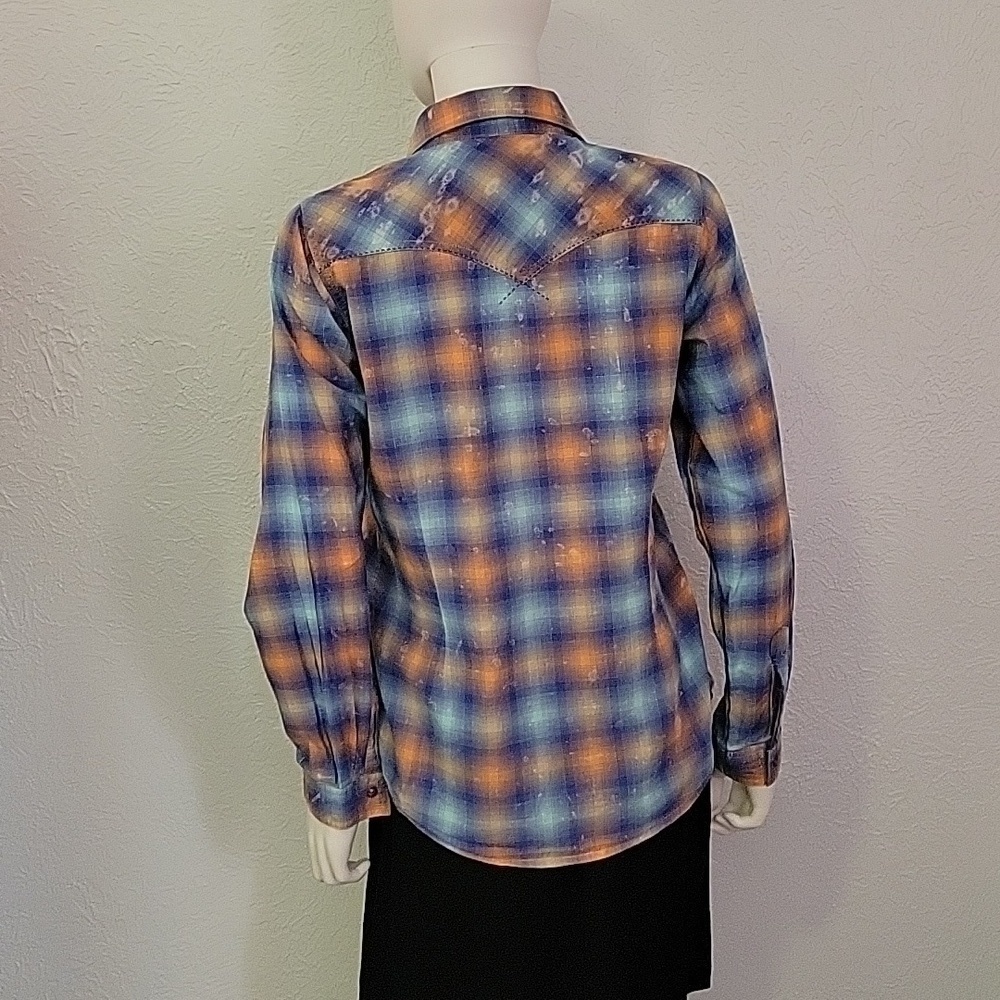 TWENTY X Plaid Bleached Snap Button Down Western Rockabilly Rodeo Shirt - Picture 5 of 6